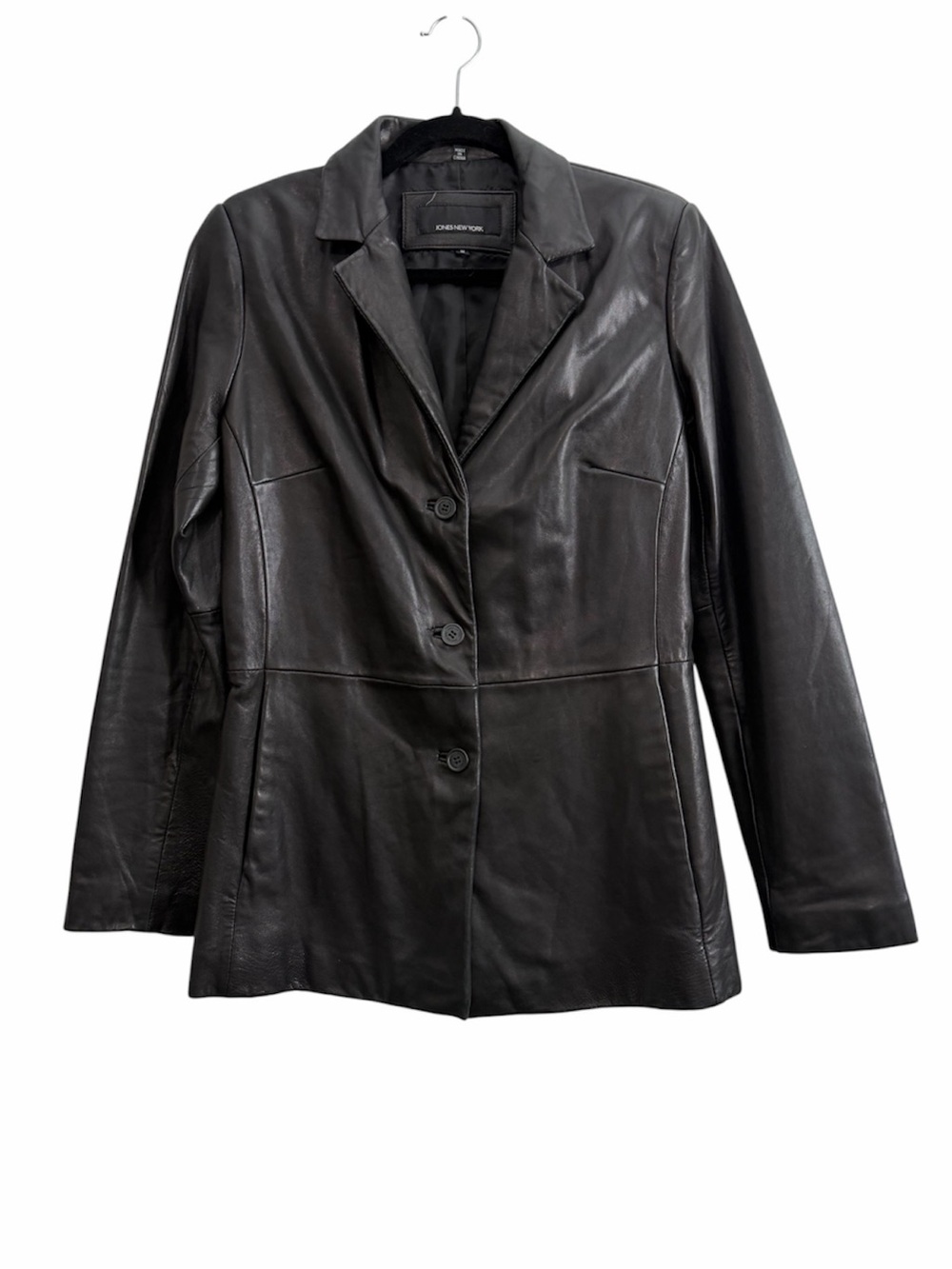 90’s Jones New York Black Leather Longline Jacket Coat Women’s Size Small Y2K